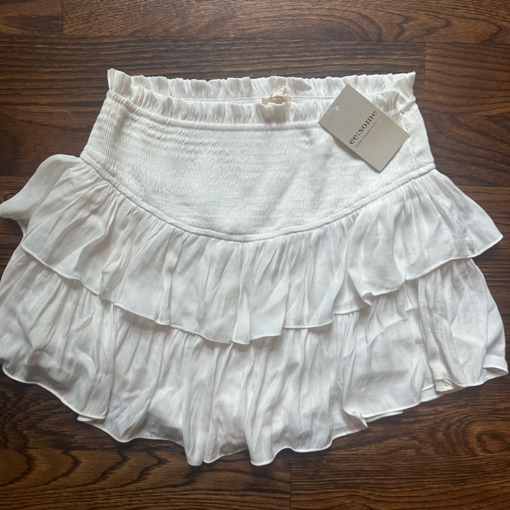 Ruffled White Mini Skirt with high waist band